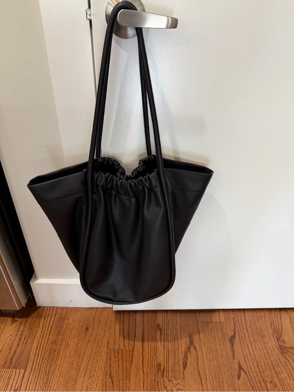 OAK + FORT Black Vegan Leather Ruched Tote Shoulder Bag